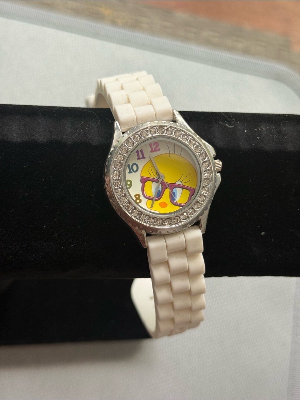 Tweety Bird White Silicone Strap Watch with rhinestone face